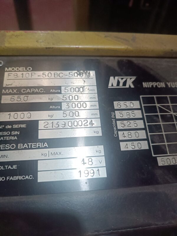 Carretilla elevadora electrica nyk placa