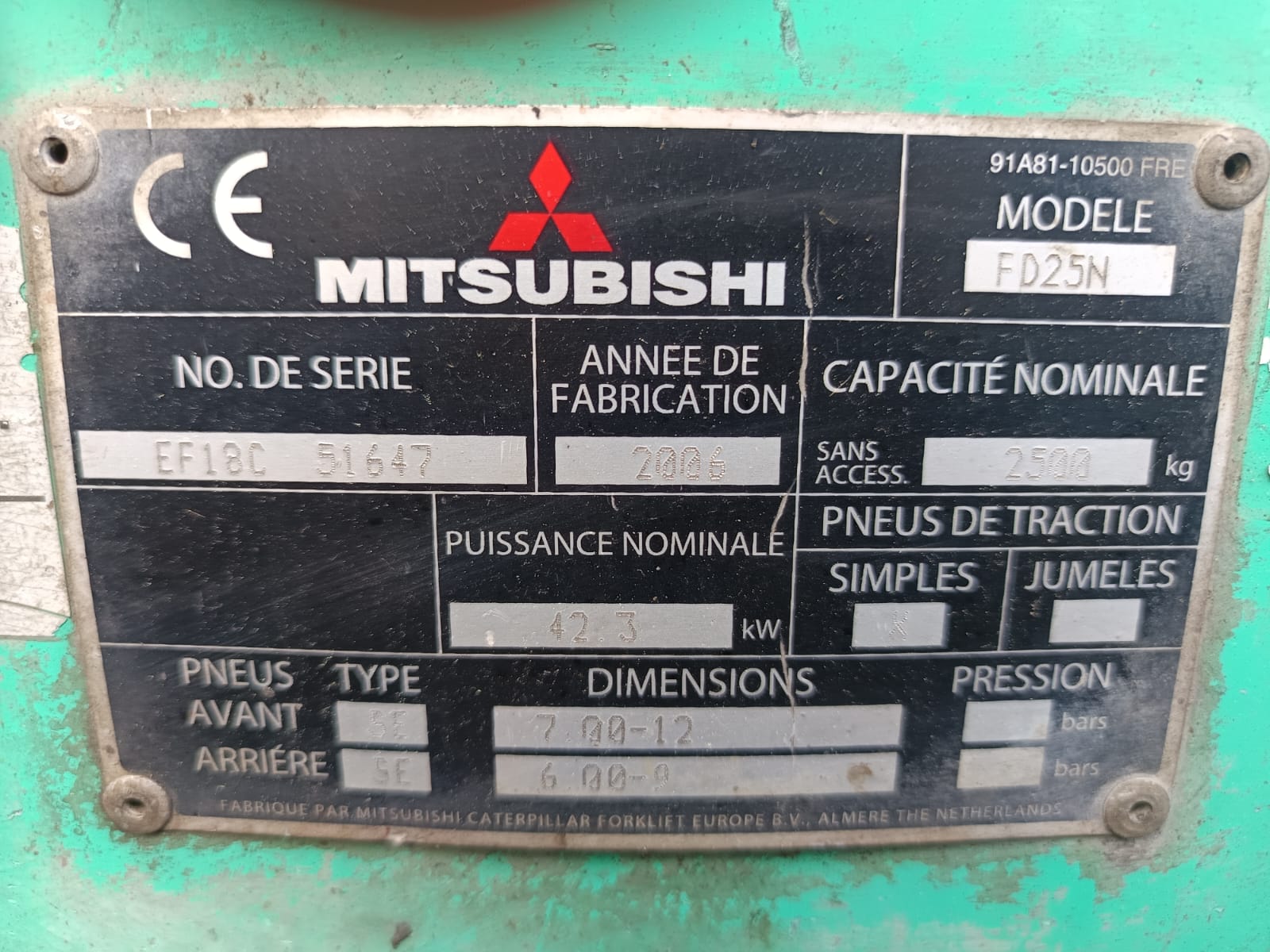 carretilla elevadora diesel mitsubishi placa